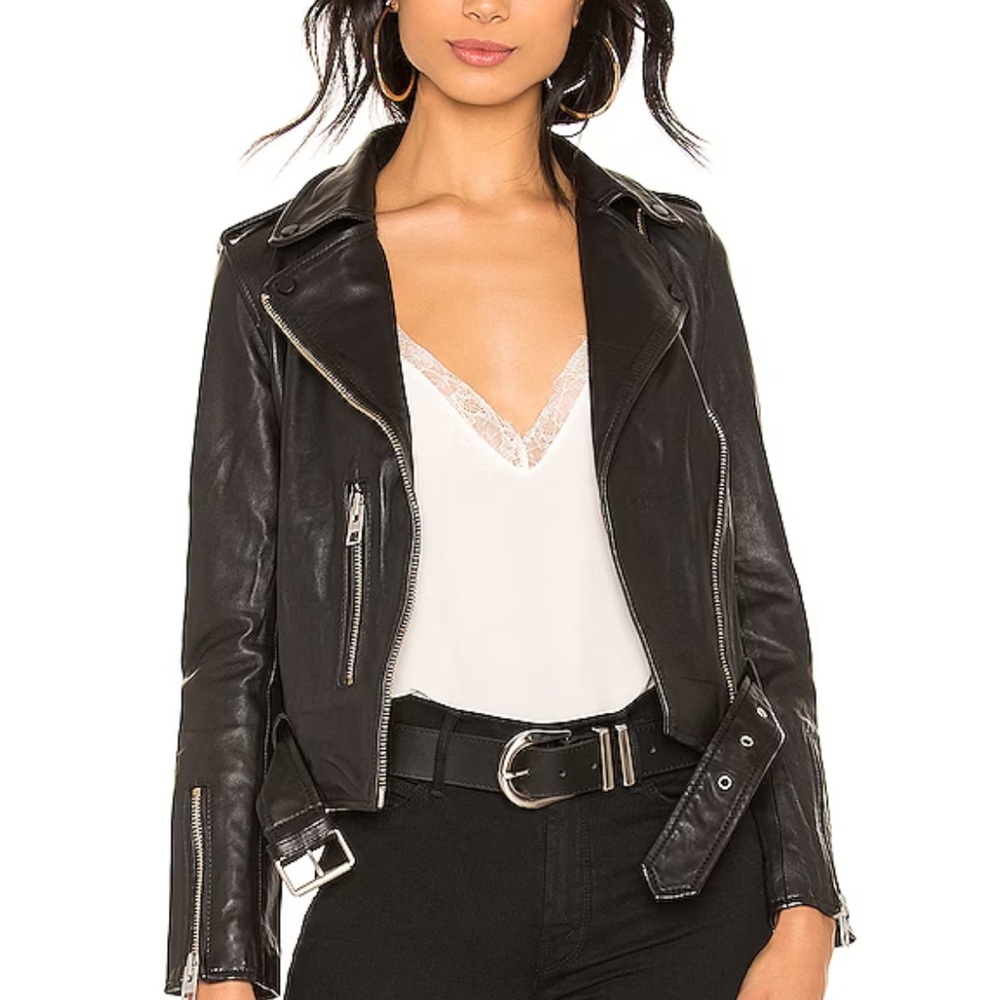 All Saints Balfern Leather Biker Jacket in Black